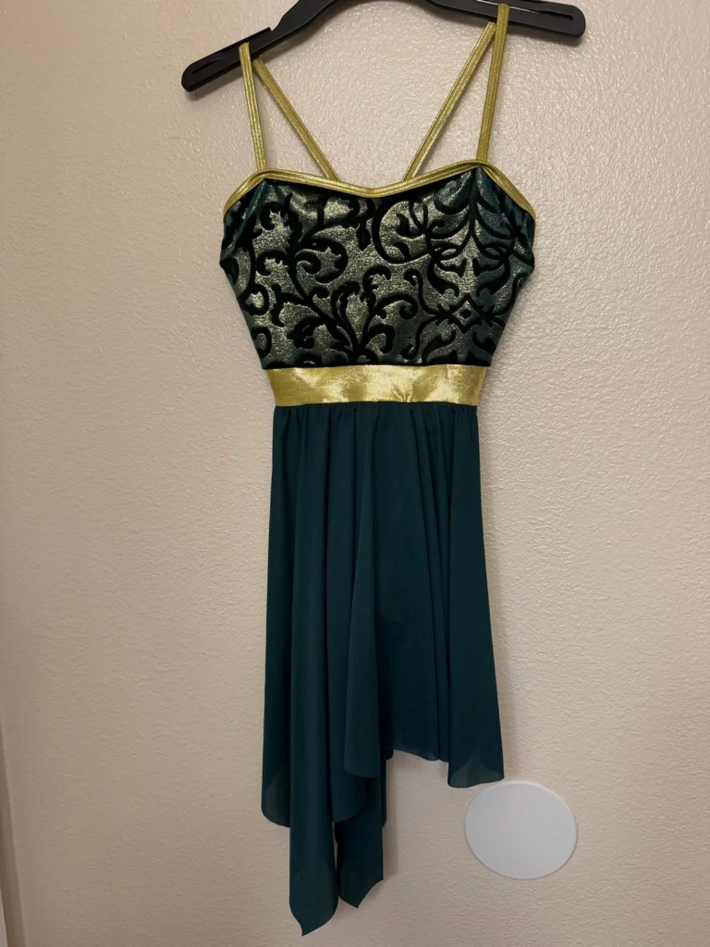 A Wish Come True green velvet burnout damask Dance costume dress SA/MA adult